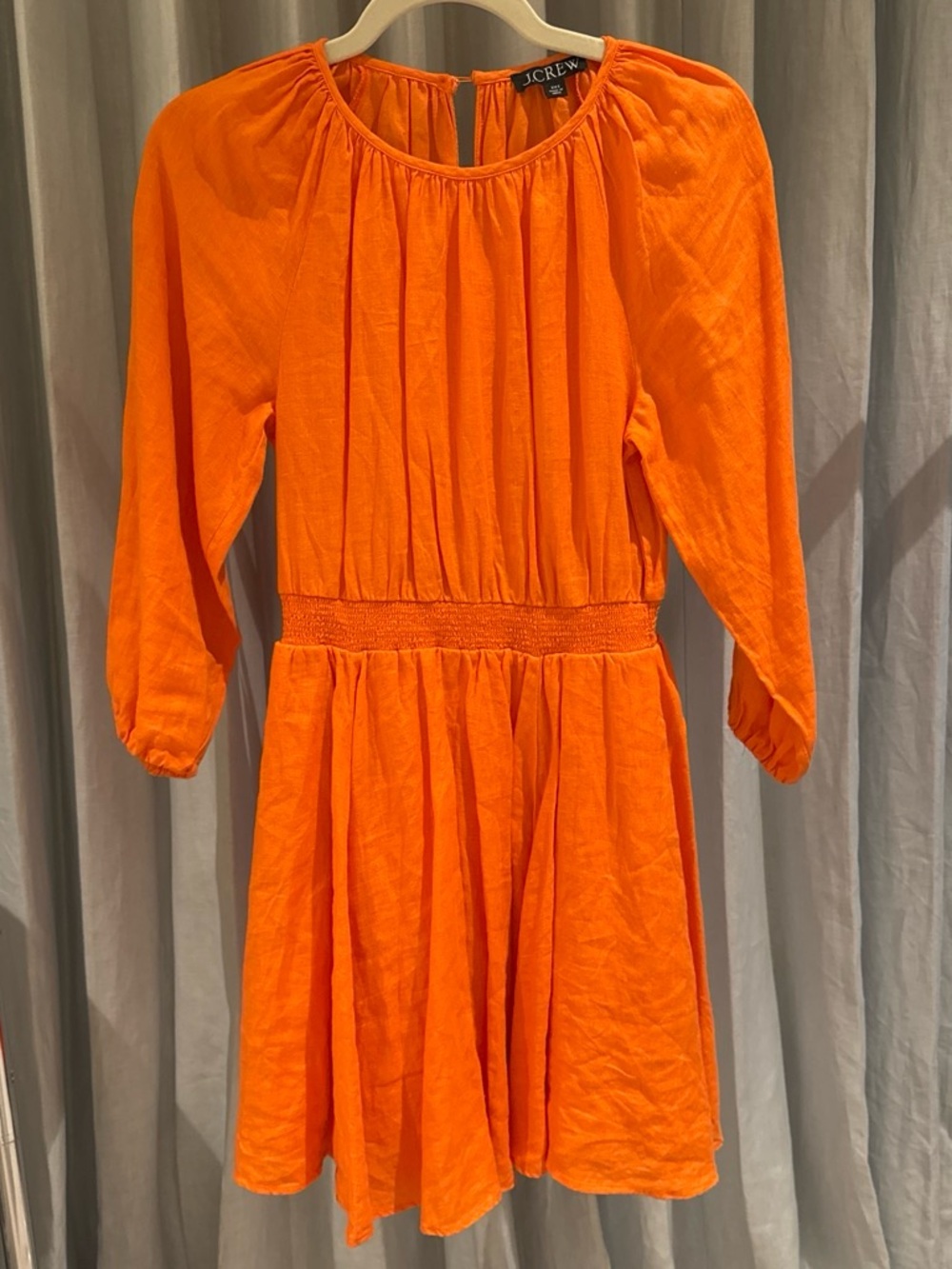 J. Crew ' Vibrant Orange Long-Sleeve linen Smocked Waist Dress